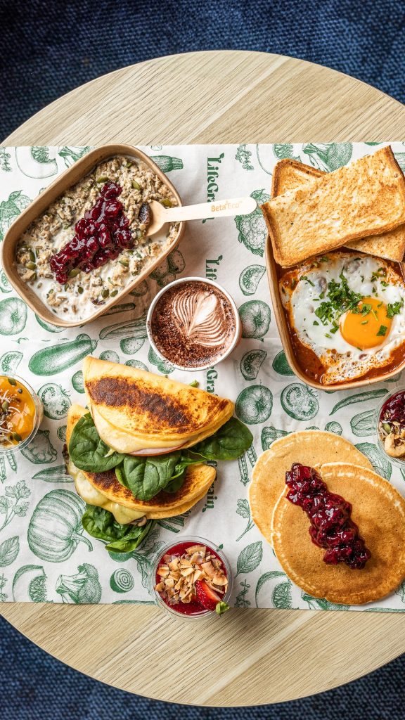 Oat Porridge Omelette Shakshuka and Pancakes from LifeGrain with coffee