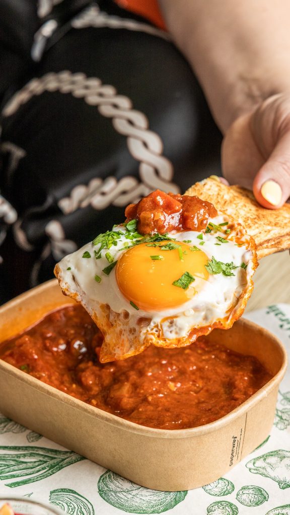 LifeGrain Shakshuka with Fried Egg and Toast.